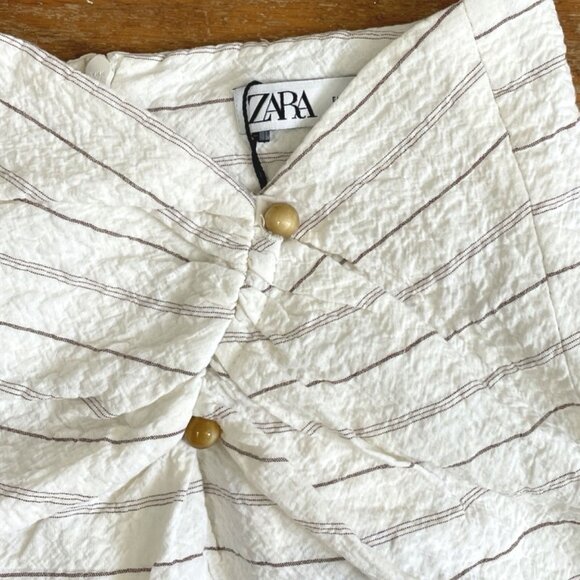 NWT Zara Striped Skirt Brown & White Button Detail Size Medium Waist 28 inches - Picture 2 of 4